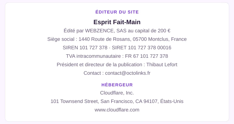 Coordonnées légales de l&rsquo;éditeur et de l&rsquo;hébergeur du site